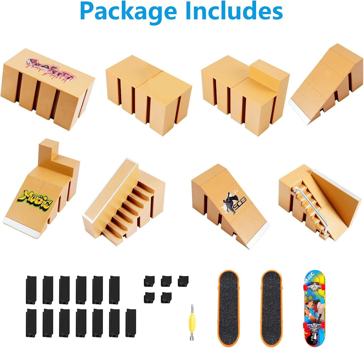Fingerboard Skate Park Kit with 3 Finger Skateboards & 8 Skatepark - image 4
