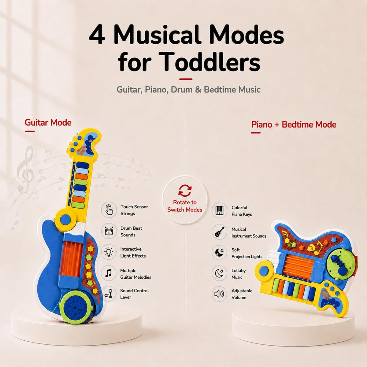 Toddler Guitar Toy, Kids Guitar and Piano with Lullaby Projector - Blue - image 4