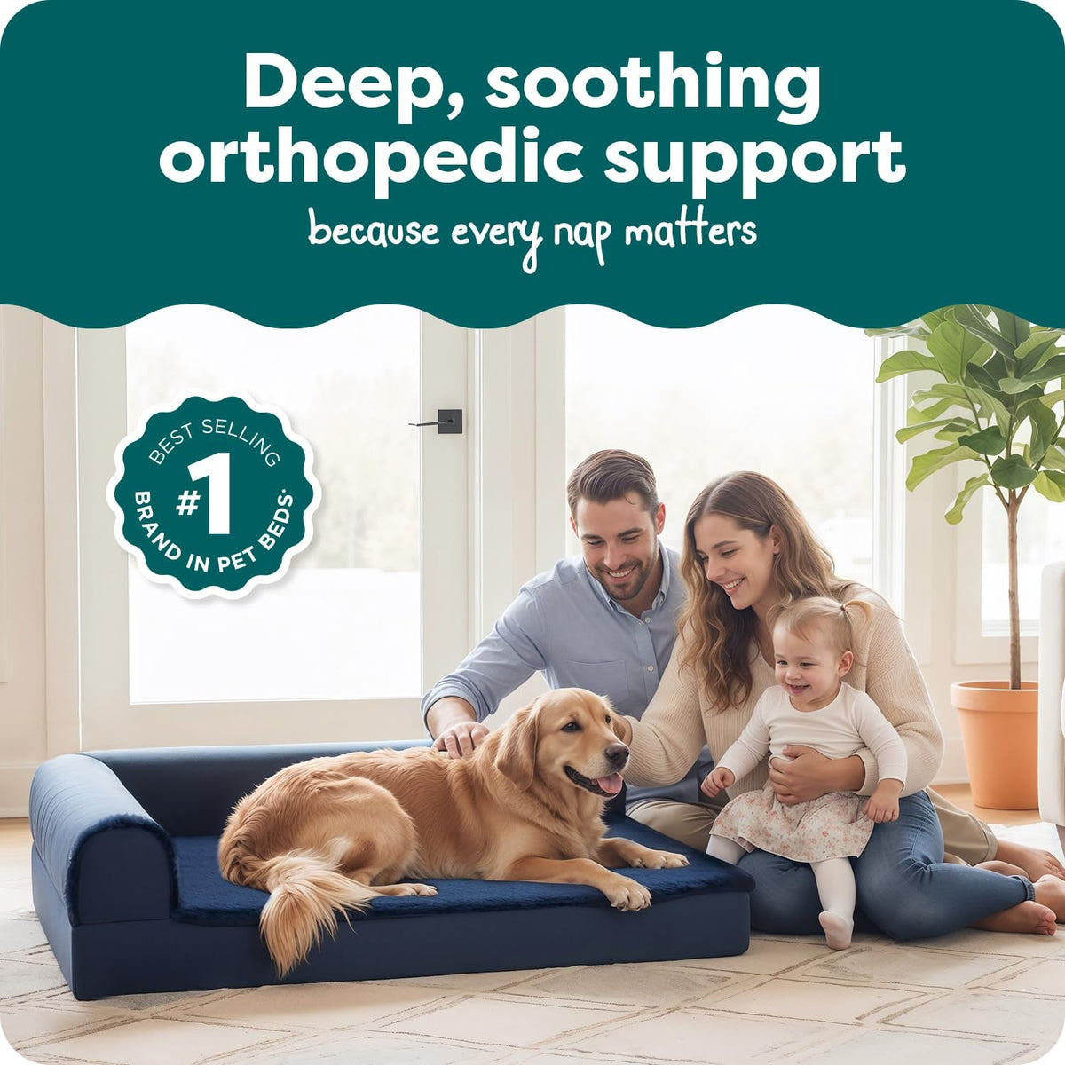 Furhaven Orthopedic Dog Bed for Large Dogs w/ Removable Bolsters - Jumbo / Deep Sapphire - image 2