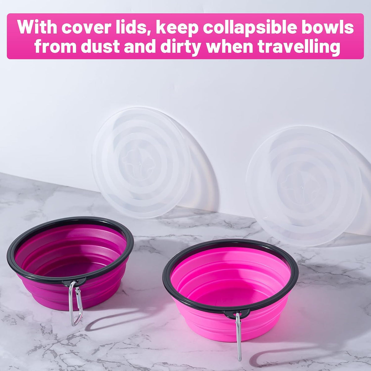 SLSON Dog Bowls Pet Collapsible Bowl with Cover Lids - Pink and Purple / Medium Two-Tone - image 2