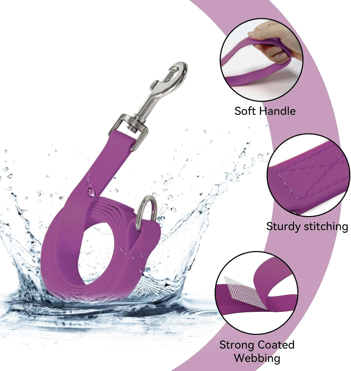 Waterproof Dog Leash, 5/6 FT Durable Odor-Proof Dog Leashes with Strong Metal Hooks Fits Small - Purple / 6FT - 1 inch Width - image 2