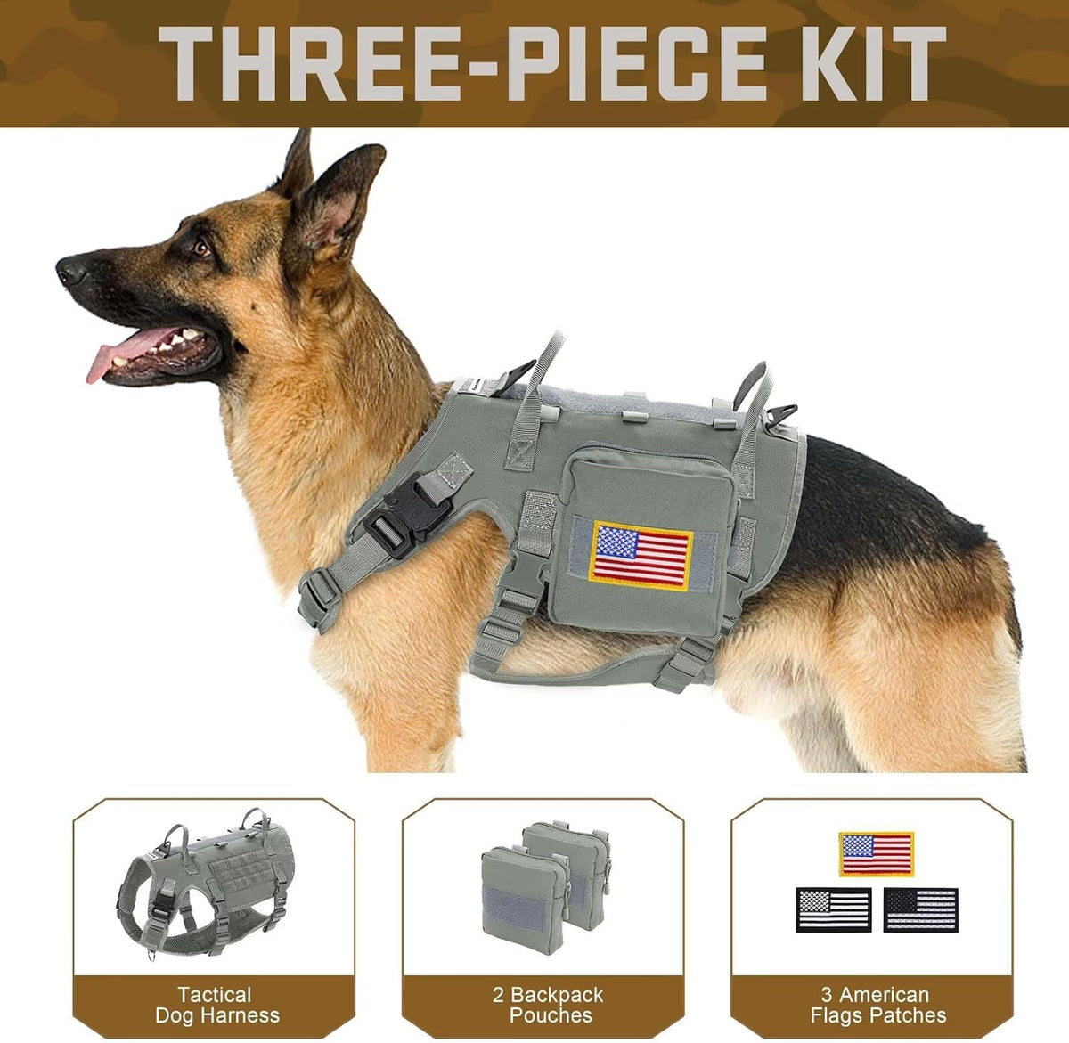 Forestpaw Tactical Dog Harness for Medium Dogs, Service Dog Vest - M:Chest 22-35",Fit 30-80lbs / Gray - image 2