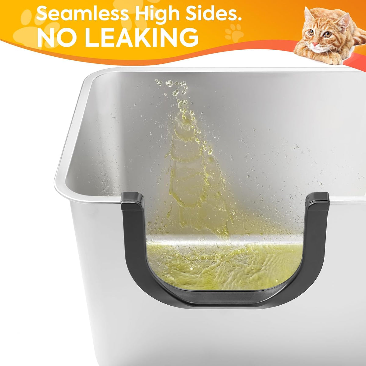 Yangbaga XXL High Sided Stainless Steel Litter Box for Cats – Daily Care for Cats - image 3