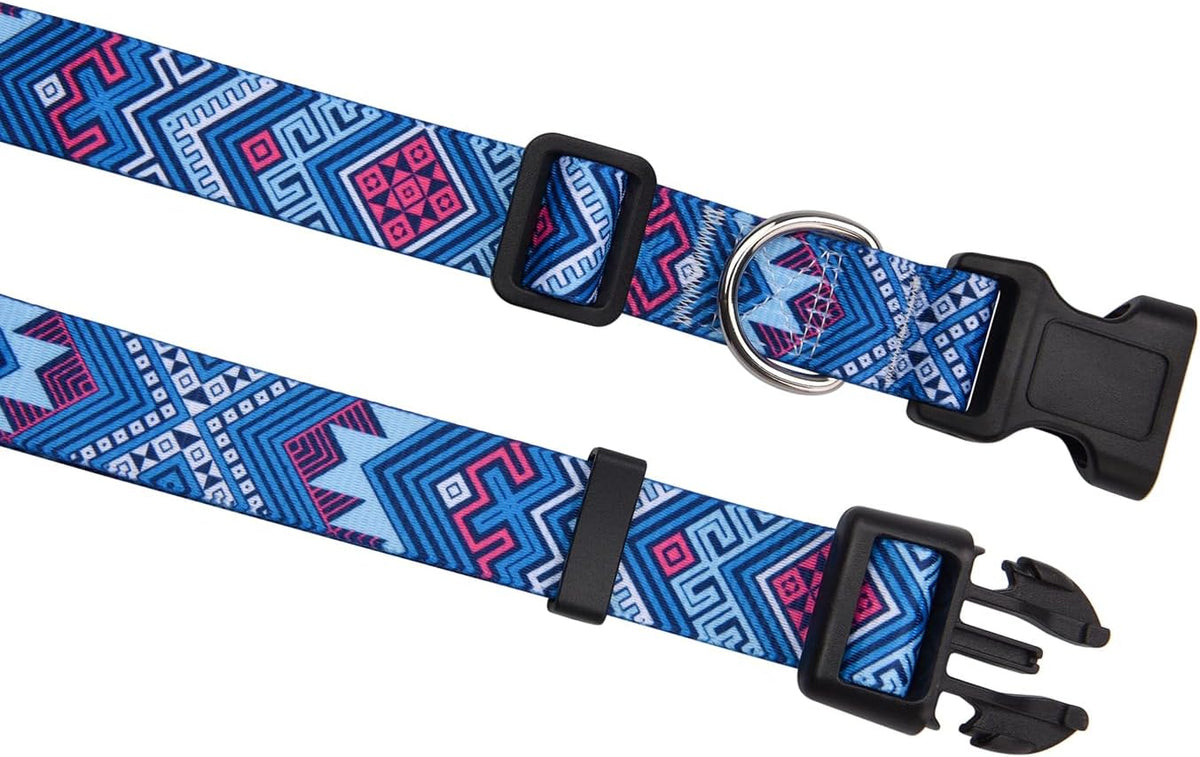 Mihqy Dog Collar for Medium Dogs, Fashion Design, M - M (Neck 12.9-21.6", Width 3/4") / Blue Ethnic Style - image 2