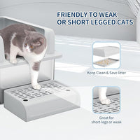 Stainless Steel Cat Litter Box 6 inch, XXL Large Cat Litter Tray with High Side, Platform Step and Scoop for Big Cats Multiple Cats, Easy Clean