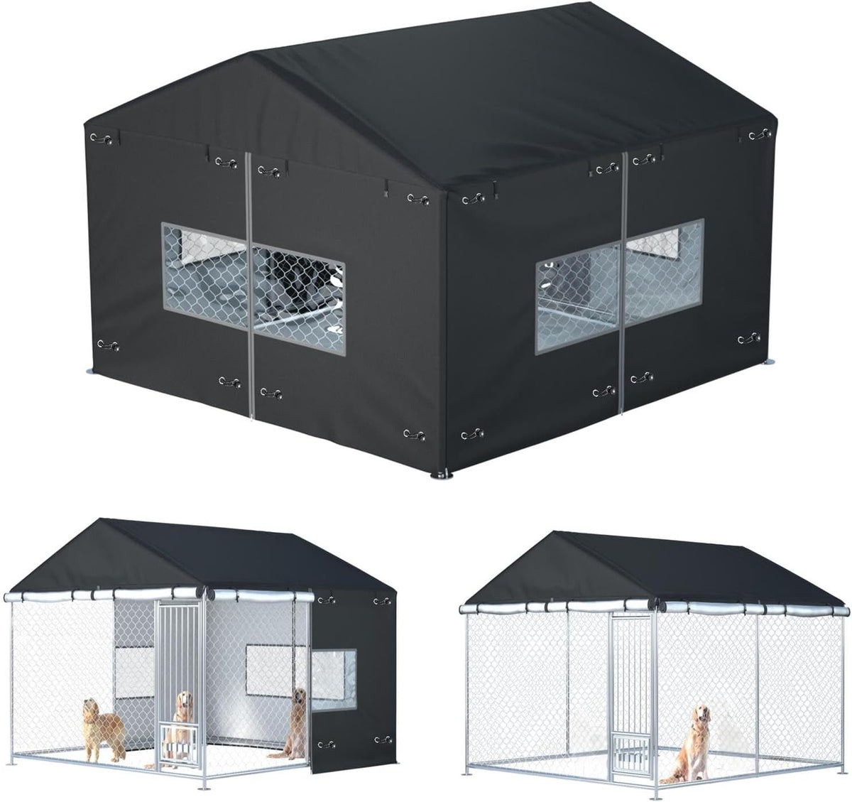 Outdoor Dog Kennel Cover 10'W x 10'L Replacement Covers - Black / 6.7'W x 6.7'L x 5.8'H