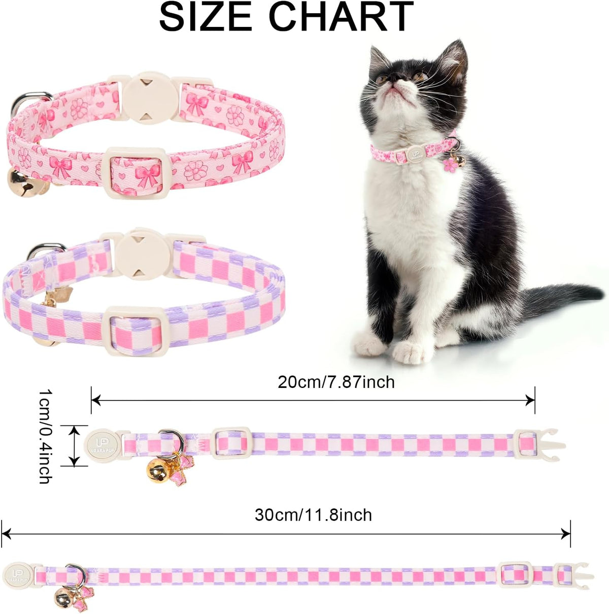 Halloween Cat Collar-2Pack Autumn Pumpkin Kitten Collars-Funny - Pink Bow Blossom& Pink Purple Plaid - image 4