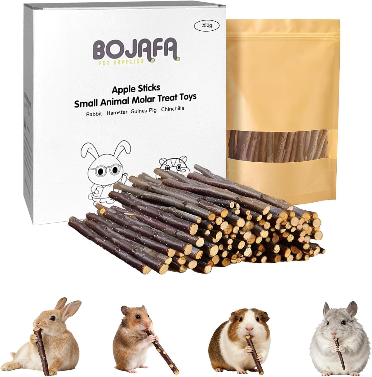 500g Apple Sticks for Small Animals: Wood Molar Toys for Rabbits - 250g