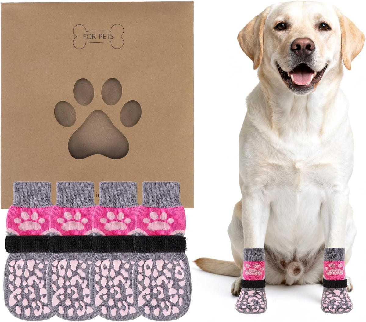 Dog Socks Shoes for Hot Pavement - Pink+Grey / Small(4 Pack)