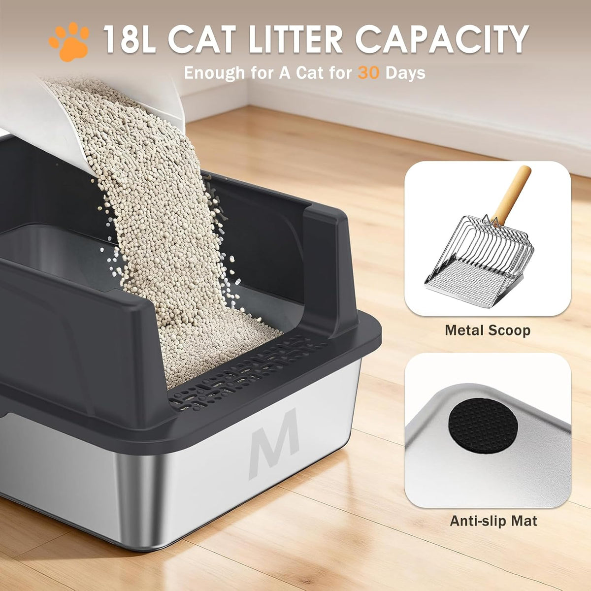 Stainless Steel Litter Box - Black / 17.4'' x 13.5'' x 8.5'' - image 2