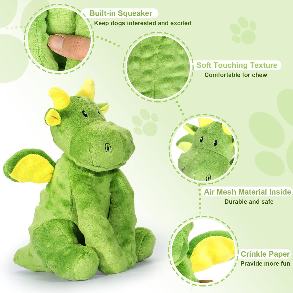 Letsmeet Plush Dog Toy with Crinkle Paper - Pterosaur - image 2