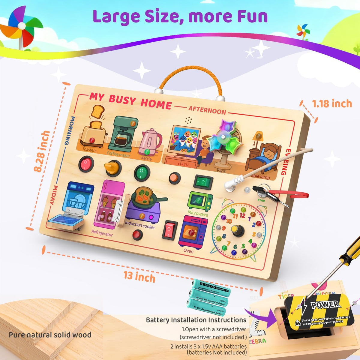 UdoUto Montessori Wooden Busy Board for Toddlers with LED Lights - My Busy Home Busy Board - image 3