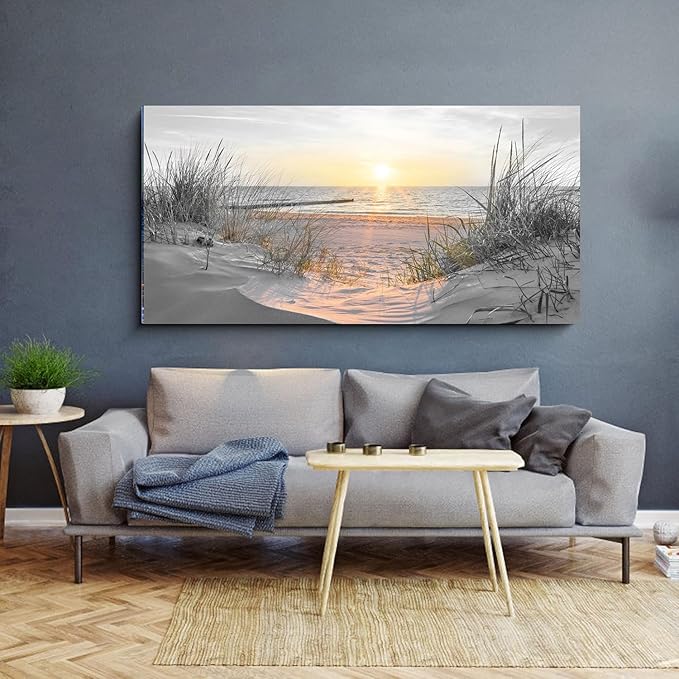 Yxbhhym-Large Wall Decor Living Room Black and White Sunset Beach Wall Art Ocean Picture Print Coastal Decor Seascape Artwork Sea Painting Poster Bedroom Wall Art Framed Office Home Decor
