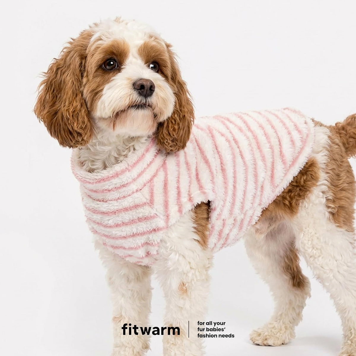 Fitwarm 2 Pack Striped Fleece Dog Sweater - X-Large / White-Pink - image 3