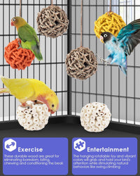 Bissap Bird Chew Toys, Parrot Foraging Shredder Natural Palm Frond Hanging Cage Toy for Conure - Balls - image 3