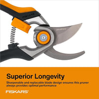 Fiskars Bypass Pruning Shears, 1-Inch Cut Capacity Softgrip Pruner, Forged Steel Replaceable Blade Stays Sharp Through Heavy Use with Rust Resistant, Low-Friction Coating