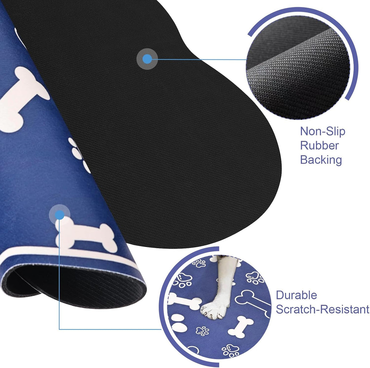 Dog Cat Food Mat, Rapid Absorbent Pet Feeding Mat - 29"L x 17"W / Bone Shaped Blue2 - image 3