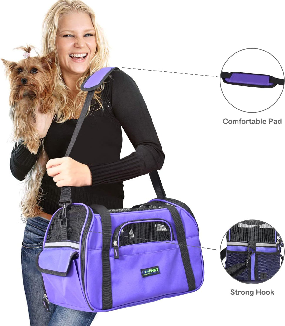 JESPET Soft-Sided Airline-Approved Dog & Cat Carrier Travel Bag – Essentials for Cats - 17.0"L x 9.0"W x 11.5"H / Purple - image 3