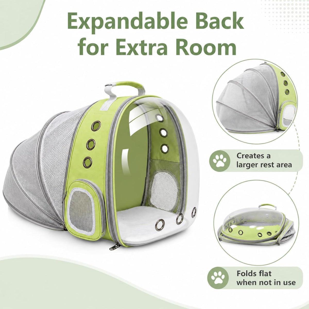 Expandable Cat Carrier Backpack with Bubble Window - LightGreen - image 3
