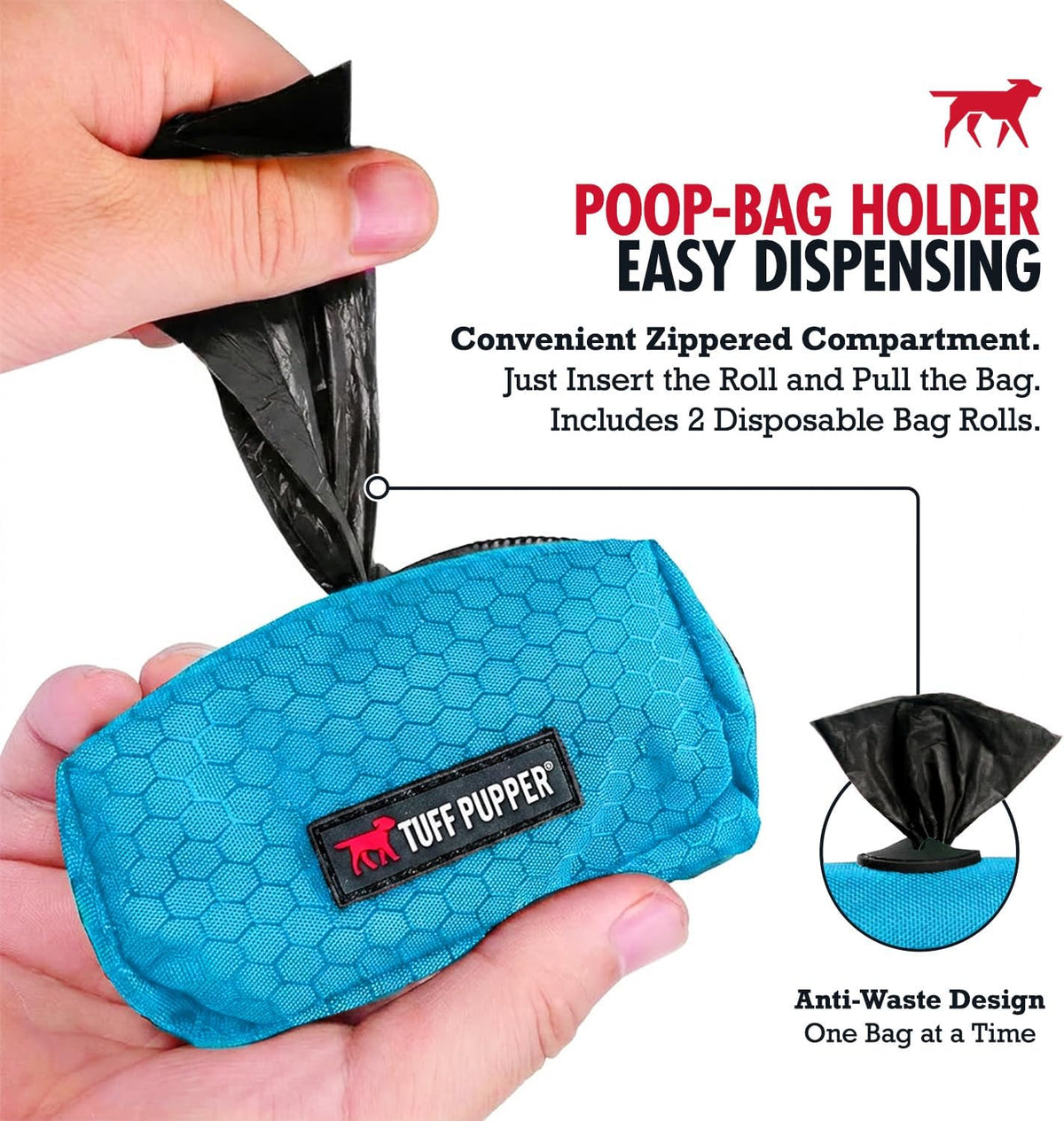 Tuff Pupper Dog Poop Bag Holder, Works with Any Dog Leash - Teal - image 3
