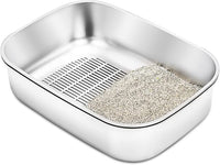 Stainless Steel Sifting Litter Box with Lid, Metal Litter Pan with Scoop for Big Cats Multi Cat, Extra Large Cats Litterbox Odor Control, Easy Clean (23*16.5*16.5inch-with Enclosure, X-Large)