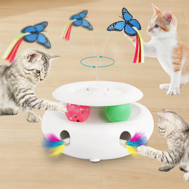 Cat Toys for Indoor Cats, Ambush Feather and Track Balls - Ivory White