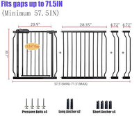 Wide Baby Gate 67-71.5 Inch Heavy Duty Steel Safety for Stairs, Pressure-Mounted Indoor Dog, No Drilling, Modern Home Design, Black