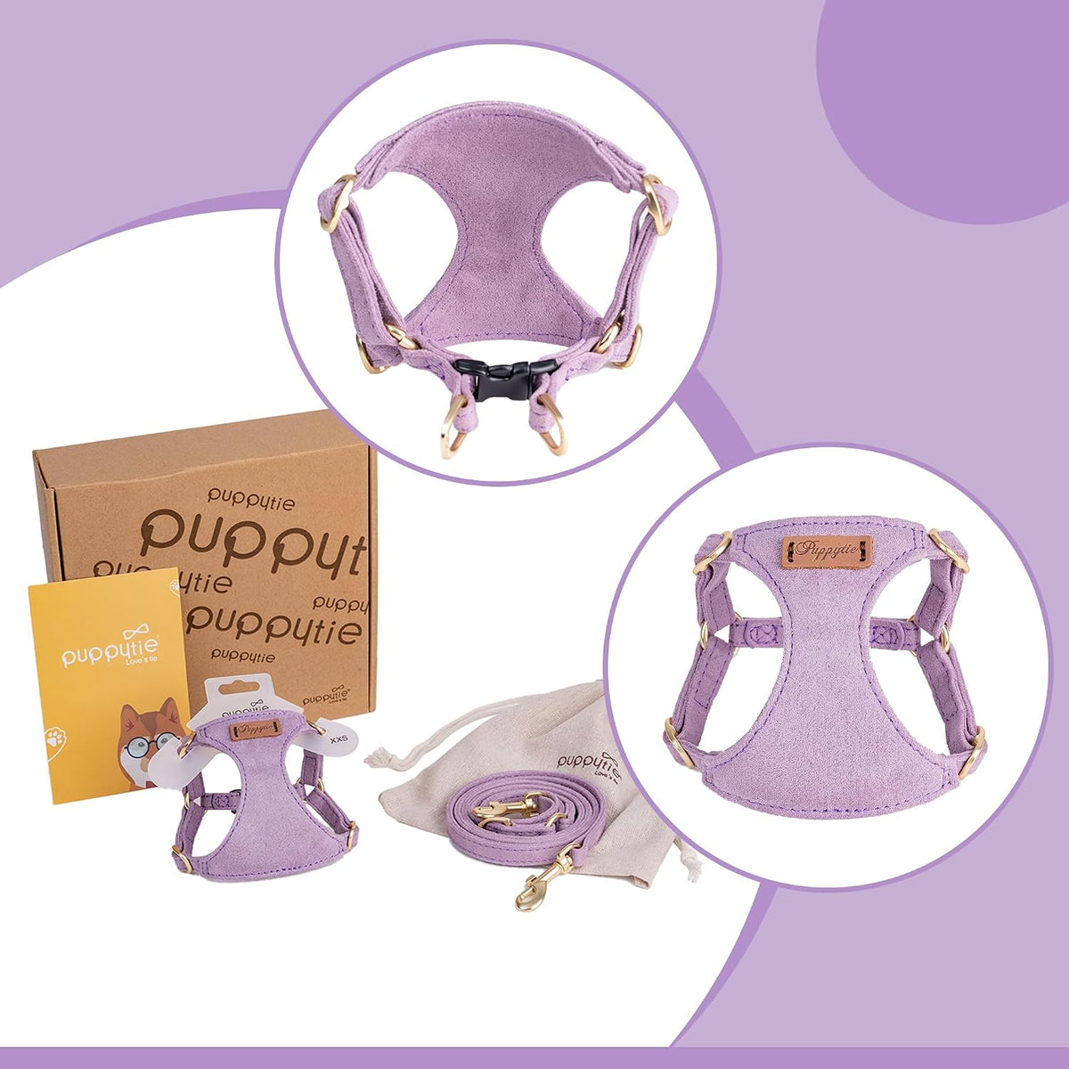 Puppytie Small Dog Harness and Leash Set, Pink, S – Essentials for Dogs - Purple / XS(4.5-11lb） - image 3
