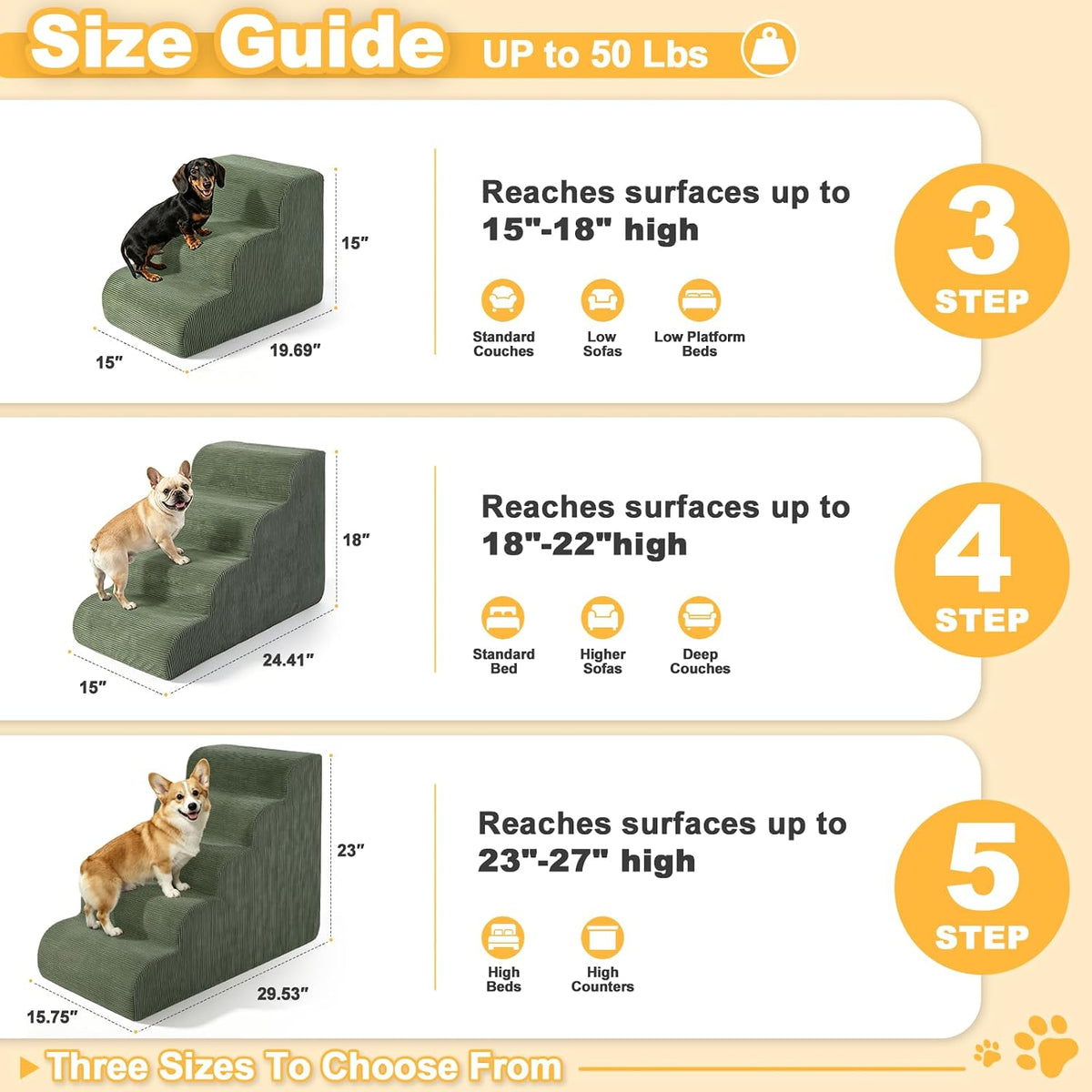 Dog Stairs for Bed & Couch, 18" H 4-Step Pet Ramp for Small Dogs - Green / 4 / Standard 18" Height - image 2