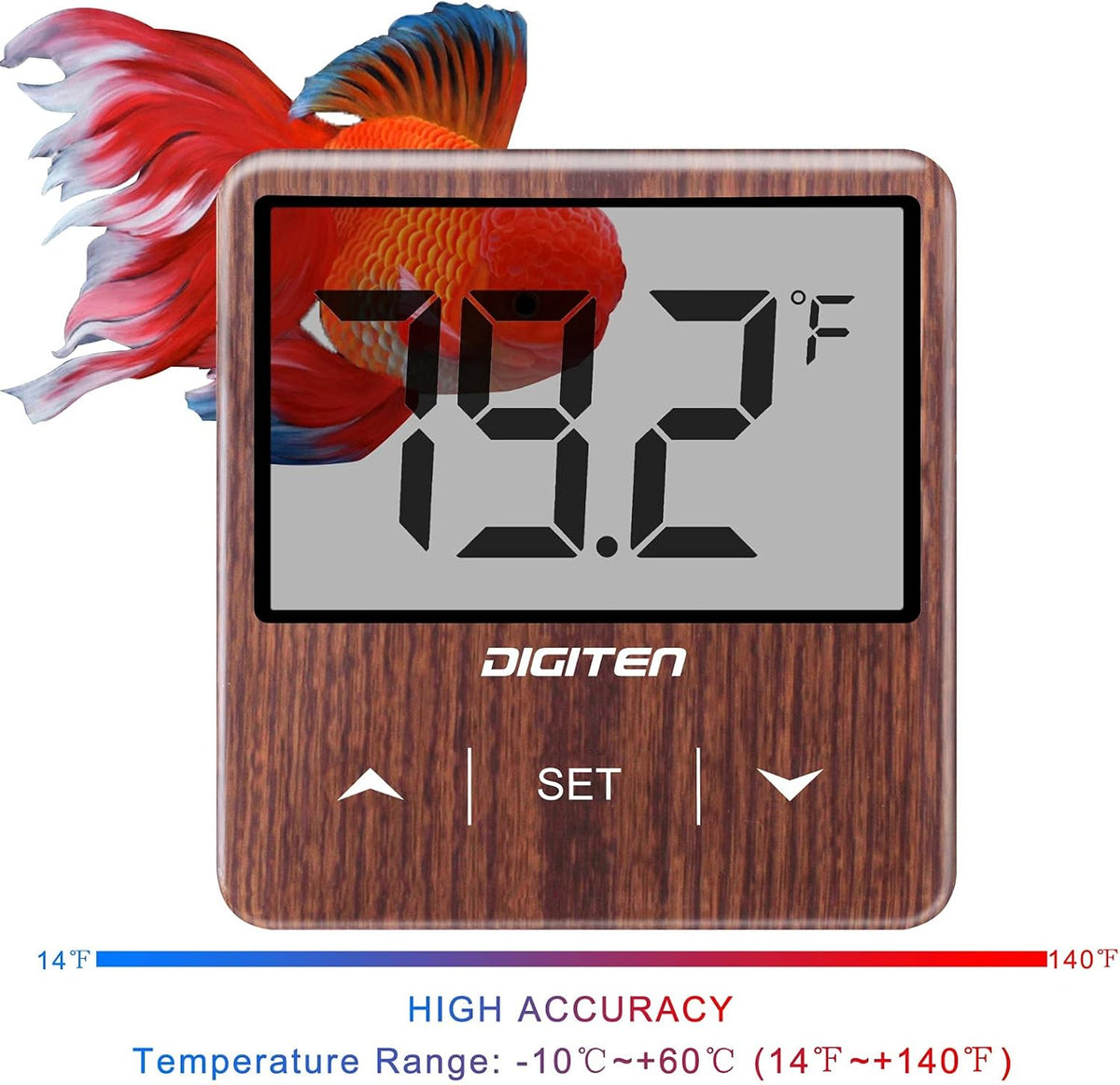 DIGITEN Aquarium Thermometer Digital Fish Tank Thermometer with Large - Walnut - image 3