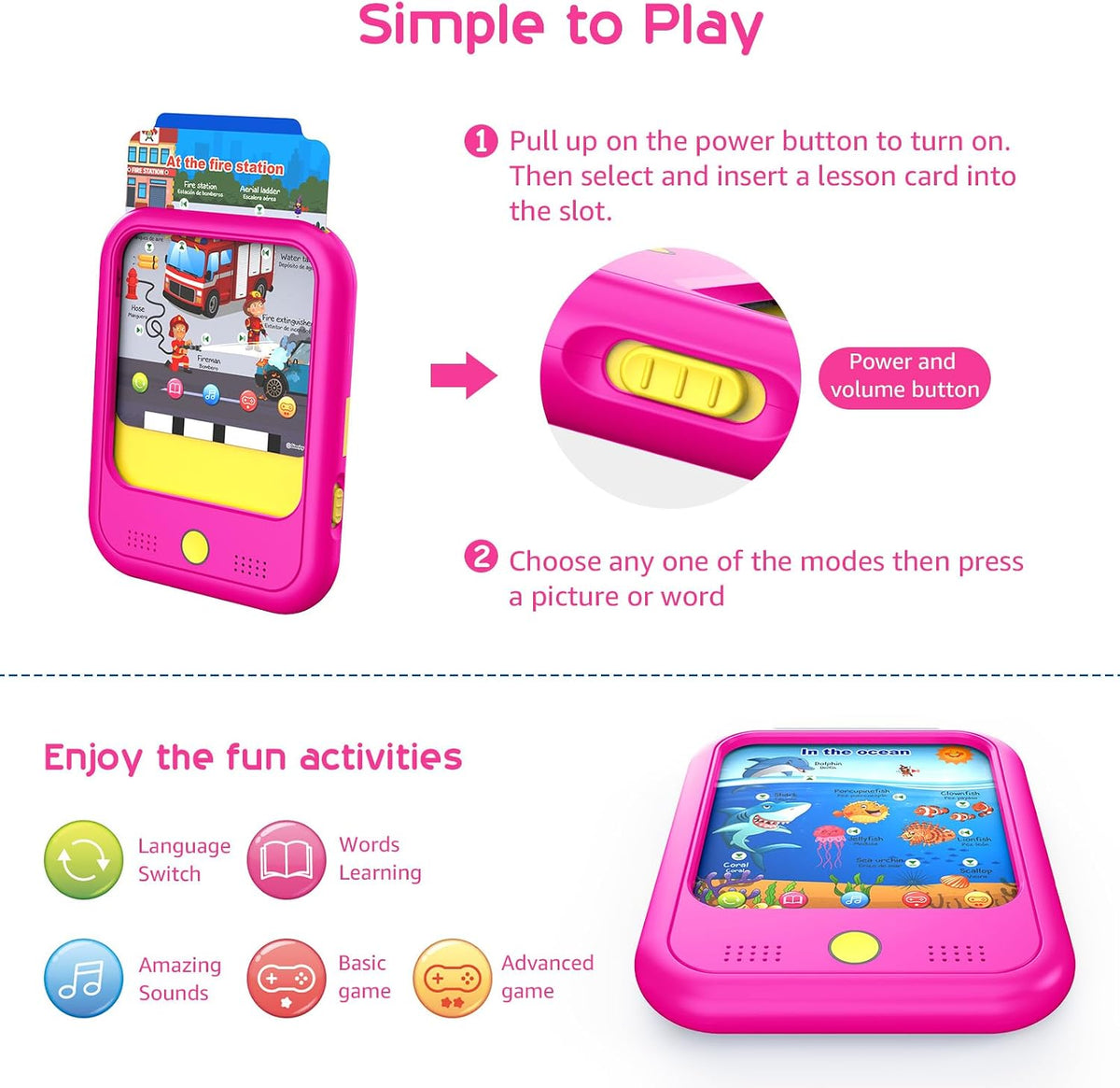 Qiaojoy Kids Learning Tablet Educational Learning Pad for Toddlers 2-5 – Fun for Kids & Family - Pink - image 3