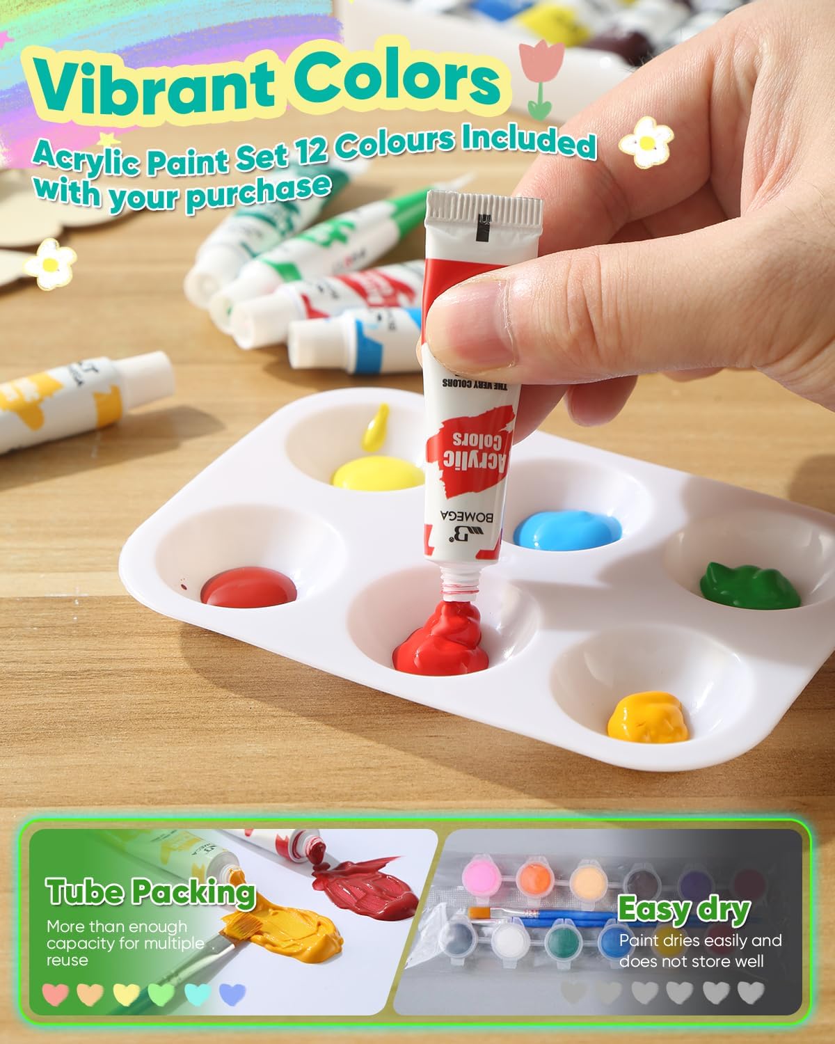 RGBDOT kids gardening set with 4 paintable stoneware flower pots and 12 paint tubes - view 4
