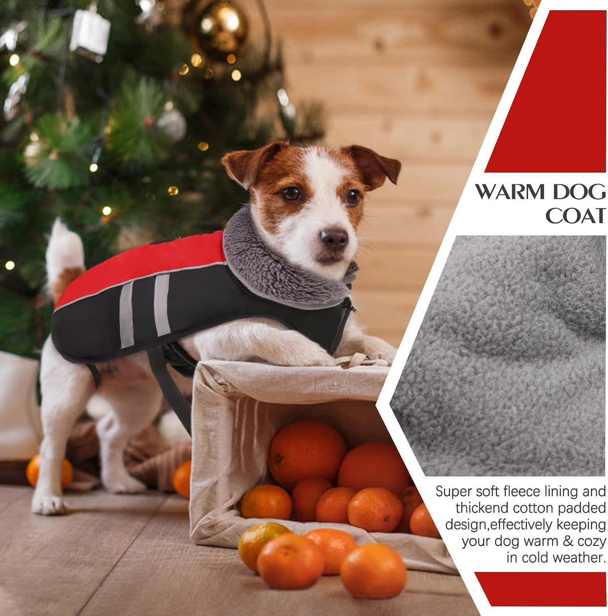 QBLEEV Warm Dog Coat, Reflective Dog Jacket - Red Black / XX-Large - image 4