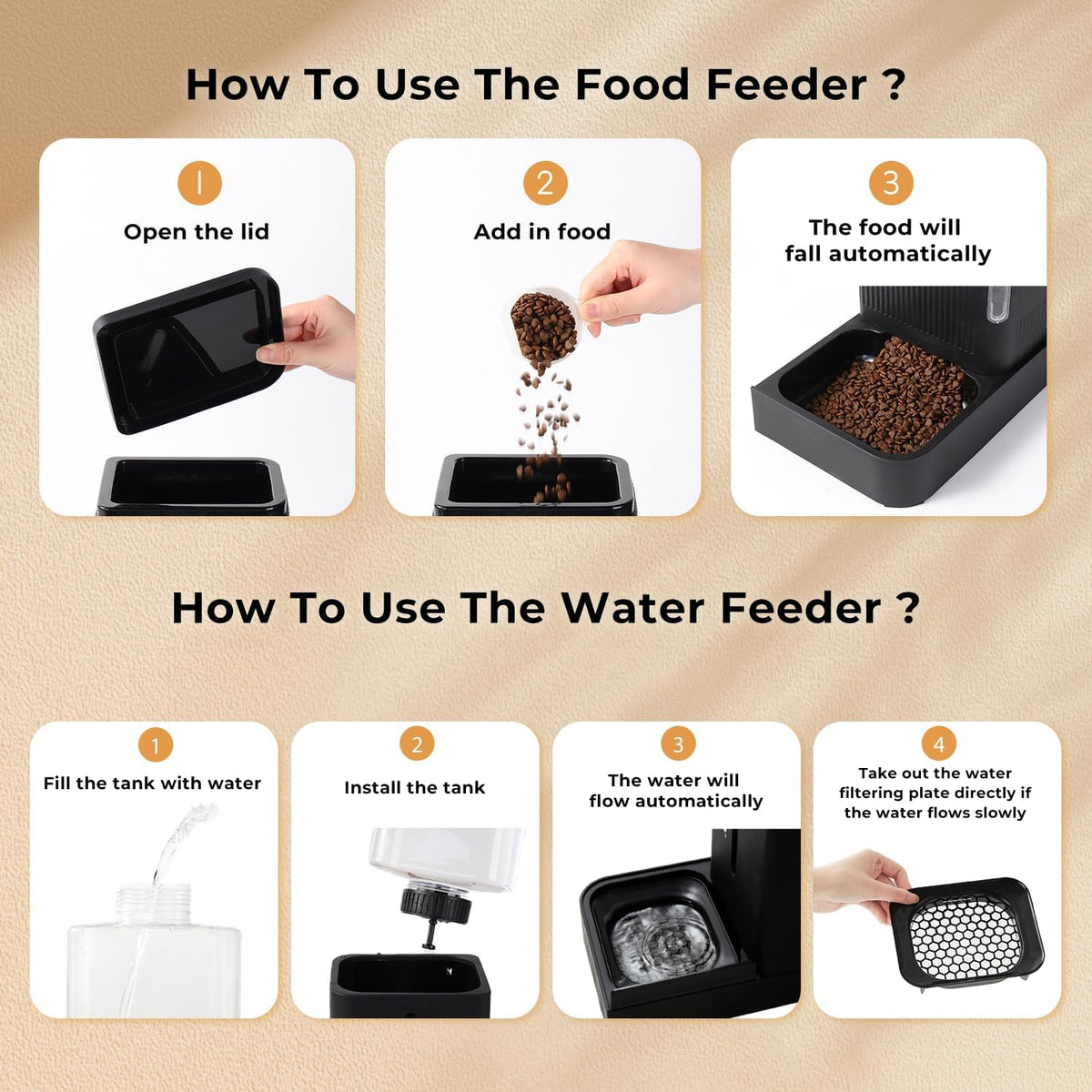 Automatic Cat Feeder, Gravity Cat Food Dispenser - 1.6 Gallon x 2 / Black - image 4