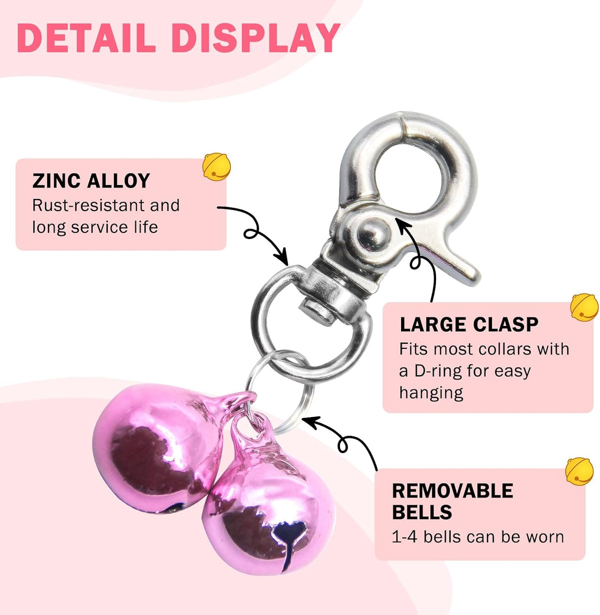 Bells for Dog Collars - 2 Pack Pet Hanging Ring Bell Accessories for Dog & Cat, Pet Pendant Collar - Silver & Pink - Gloss / Small - image 2