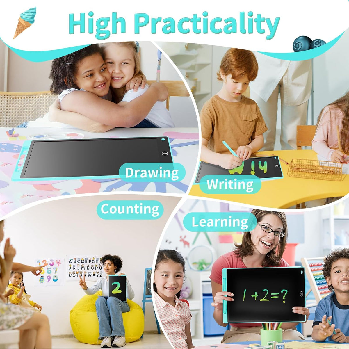 [2 Pack] Genialba LCD Writing Tablet 10-Inch Colorful Doodle Board - Pink & Blue / 10 Inch / 2 - image 4