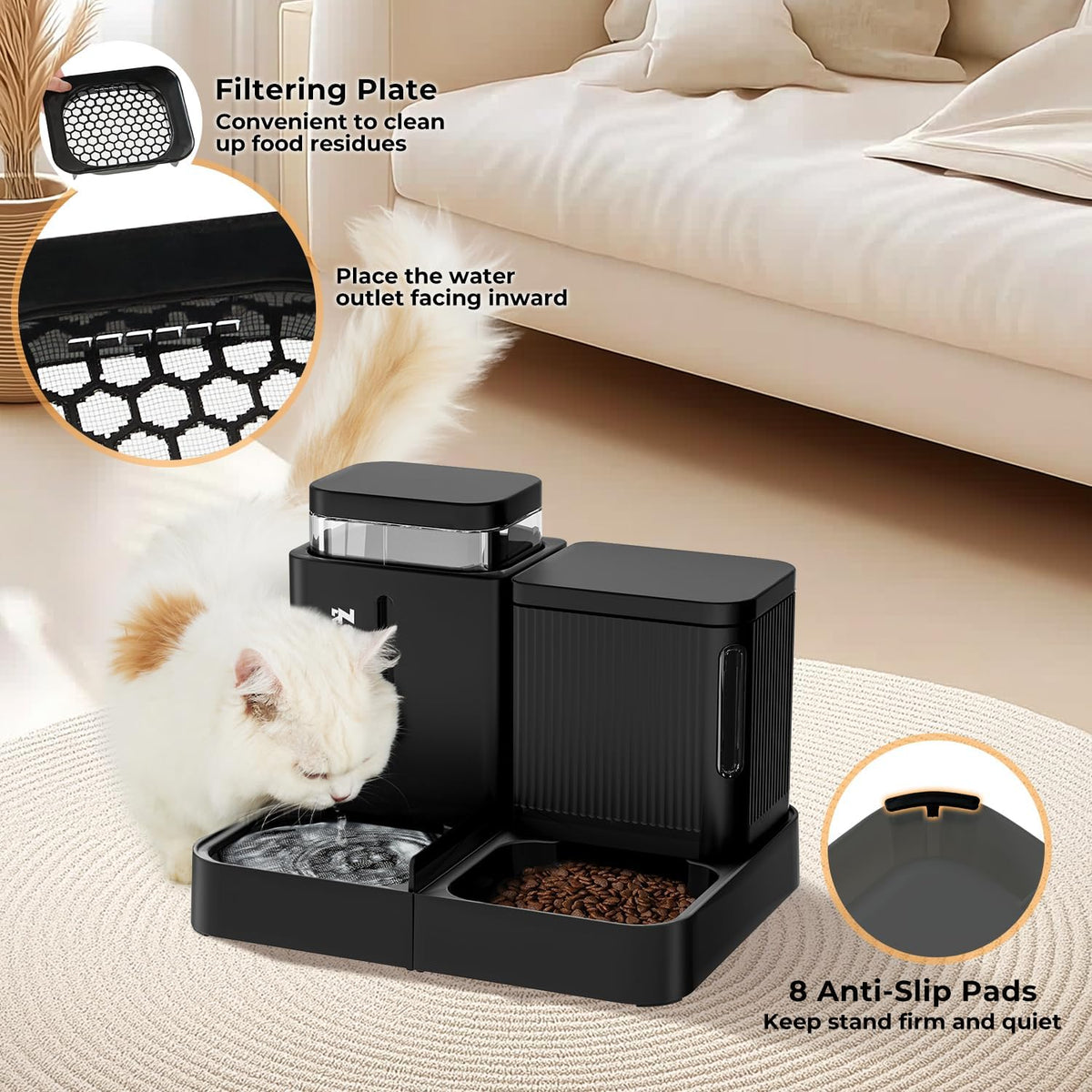 Automatic Cat Feeder, Gravity Cat Food Dispenser - 1.6 Gallon x 2 / Black - image 3