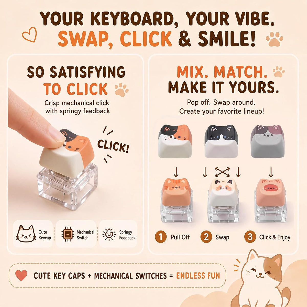 6 Pcs Keyboard Fidget Toy Keyboard Fidget Keychain - Retro / Cat / 6 - image 4