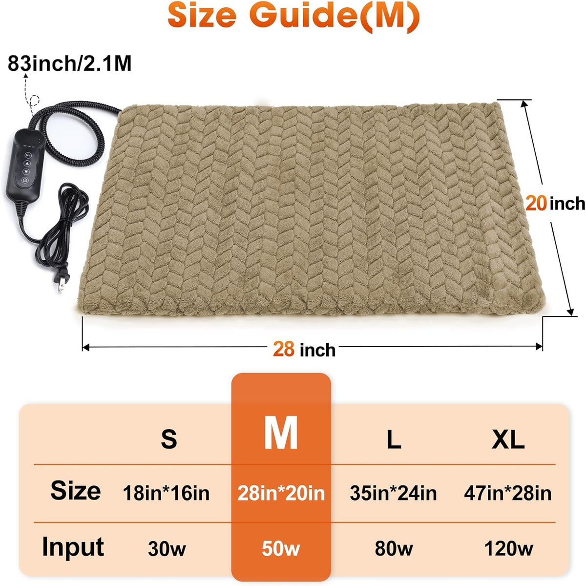 Heated Cat Bed, Waterproof Cat Heating Pad with Timer Temperature Adjustable, Indoor Heated - Brown / Medium(28"x20") - image 4
