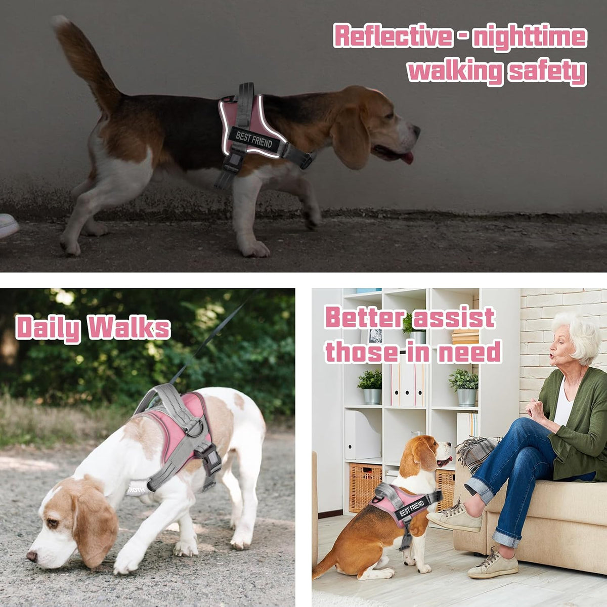 AUROTH Dog Harness for Large Dogs No Pull Tactical Harness and Leash - Pink / S(Neck:13.4"-19.7",Chest:20.5"-26") - image 2
