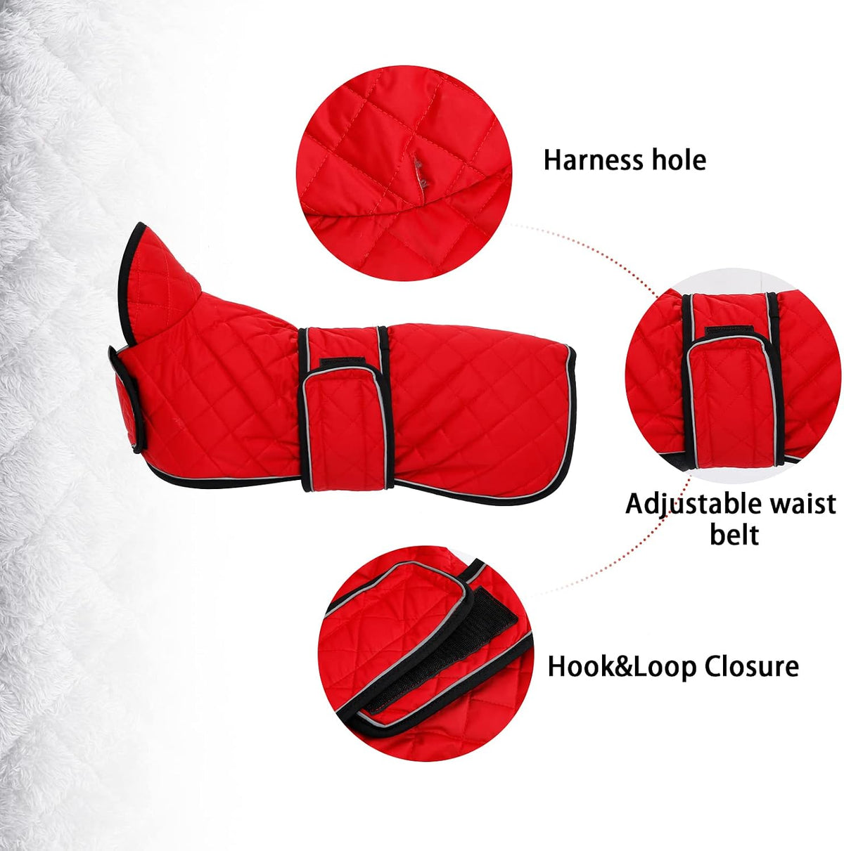 Quilted waterproof windproof dachshund coat with fleece lining and reflective piping - view 3