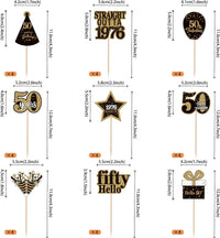 36PCS Happy 80th Birthday Cupcake Toppers Double Sided Black Gold - Straight Outta / 50th - image 2