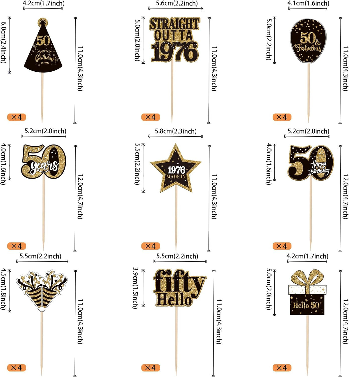 36PCS Happy 80th Birthday Cupcake Toppers Double Sided Black Gold - Straight Outta / 50th - image 2