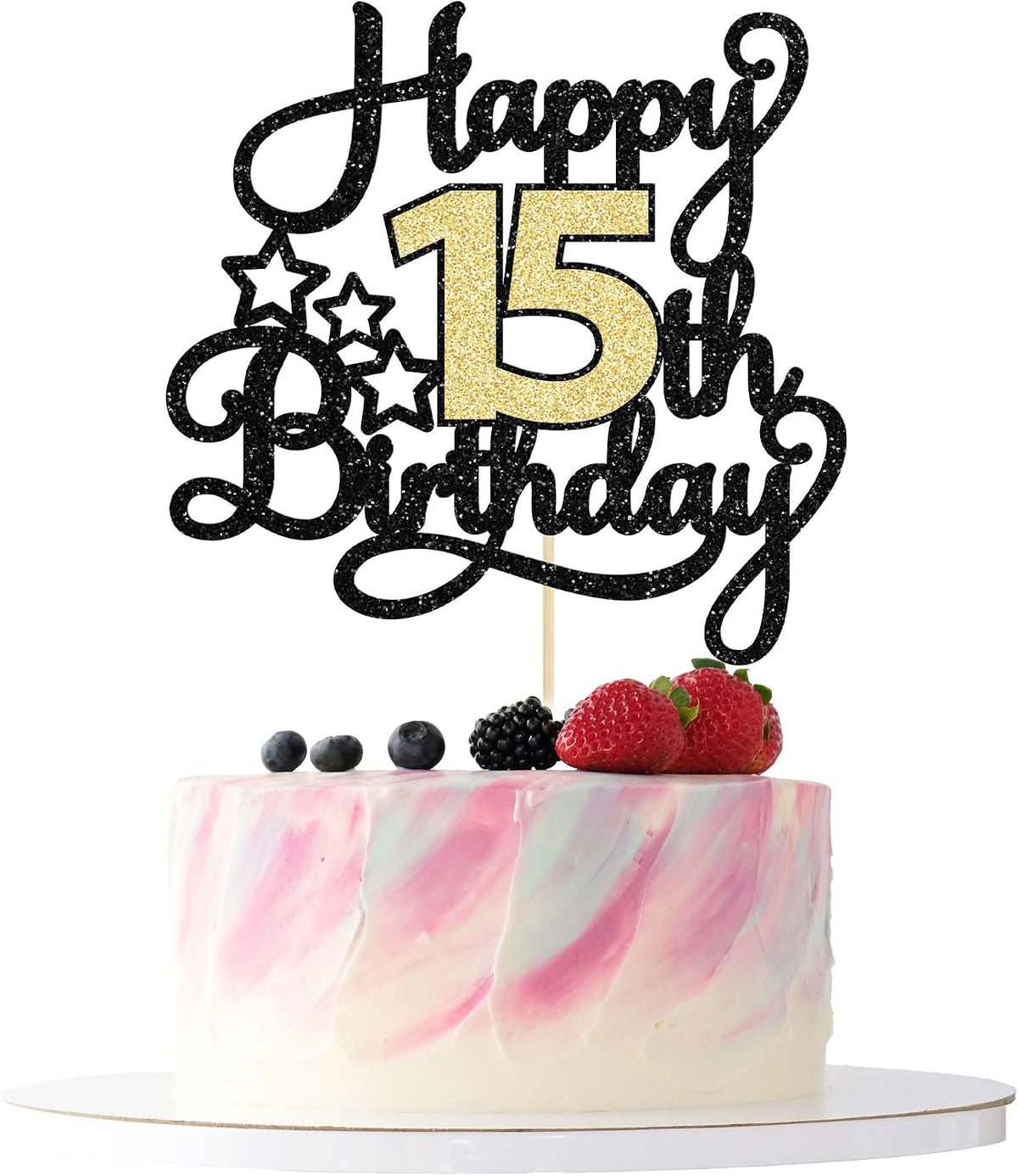 1Pc Happy 80th Birthday Cake Topper Black Gold Glitter Cheers to 80 - 15th