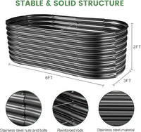 Land Guard Galvanized Planter Raised Beds, 6×3×2ft Galvanized Water Trough, Keyhole Raised Garden Bed Metal (Dark Gray)