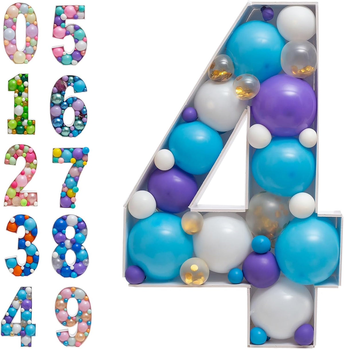 28 inch DIY Mosaic Balloon Number 1 Frame, Party Backdrop Decor – Fun for Kids & Family - Number 4