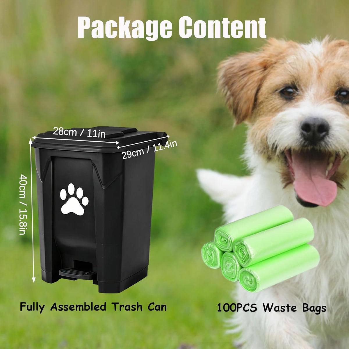 Dog Poop Trash Can Outside with Poop Scooper - Black-Green Bag / 20L - image 3