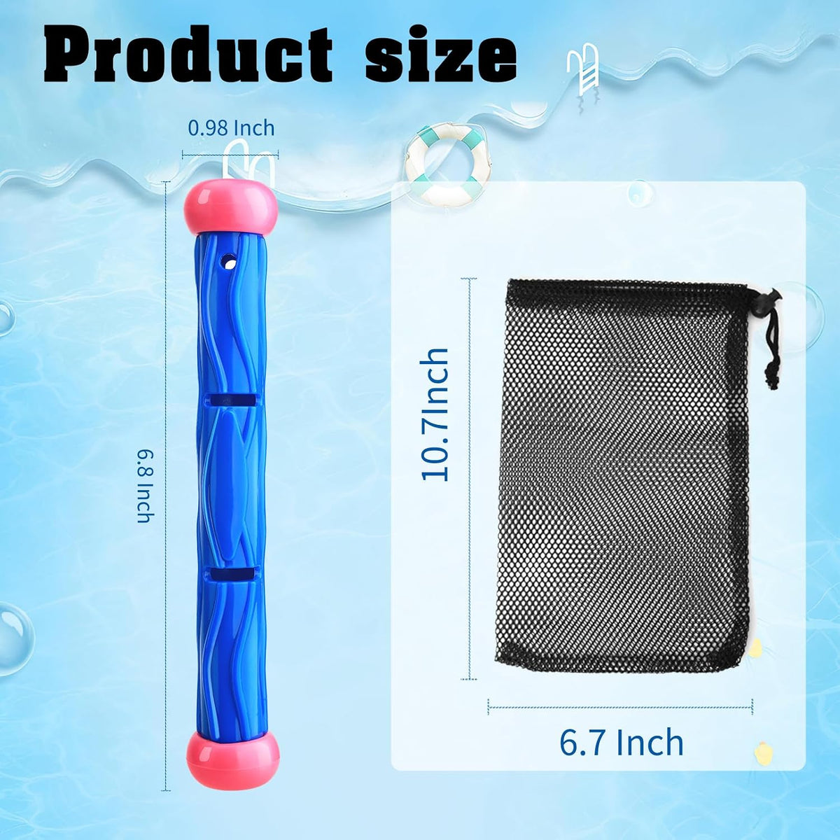 Leislam 16 piece pool diving toys with dive rings, dive sticks, dive gems and storage bag - view 6