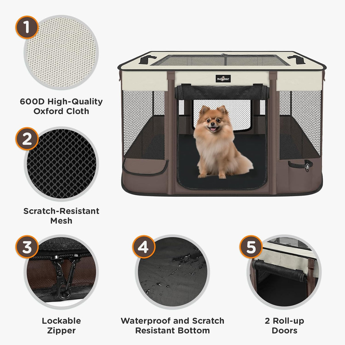 Foldable Pet Kitten Playpen - Brown 03 / Large(35.4''×27.5''×23.6'') - image 3