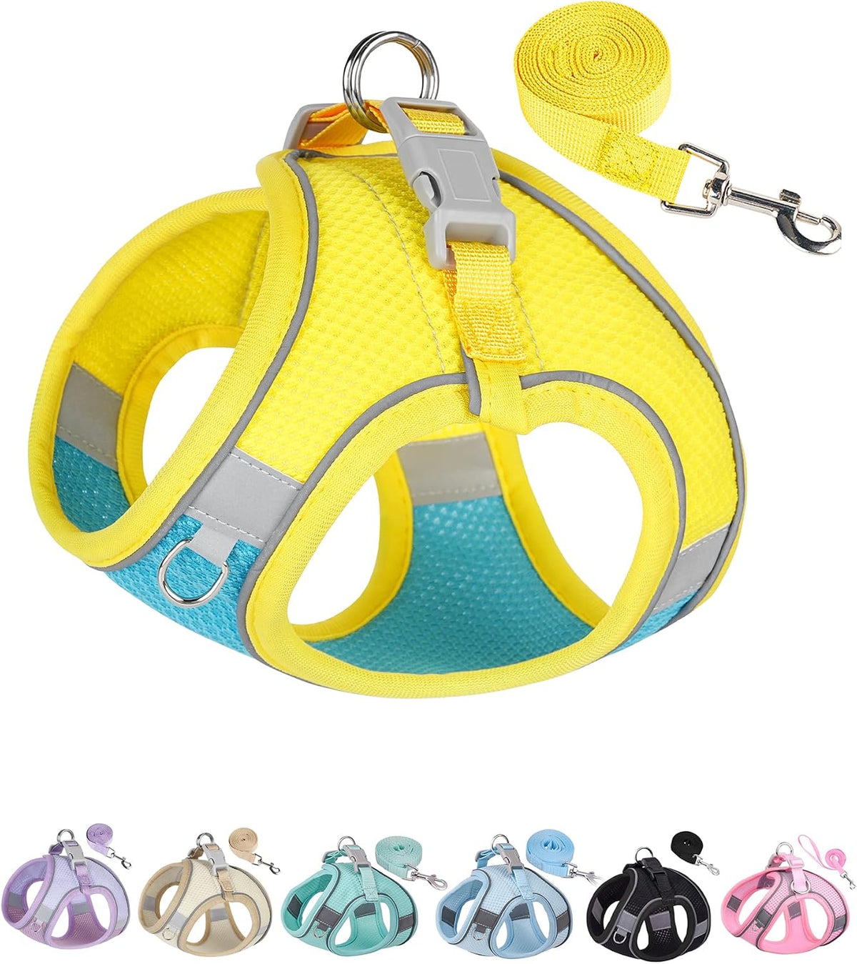 Solmoony Dog Harness, No Pull, Mesh for Small Medium Dogs - Blue Yellow / S